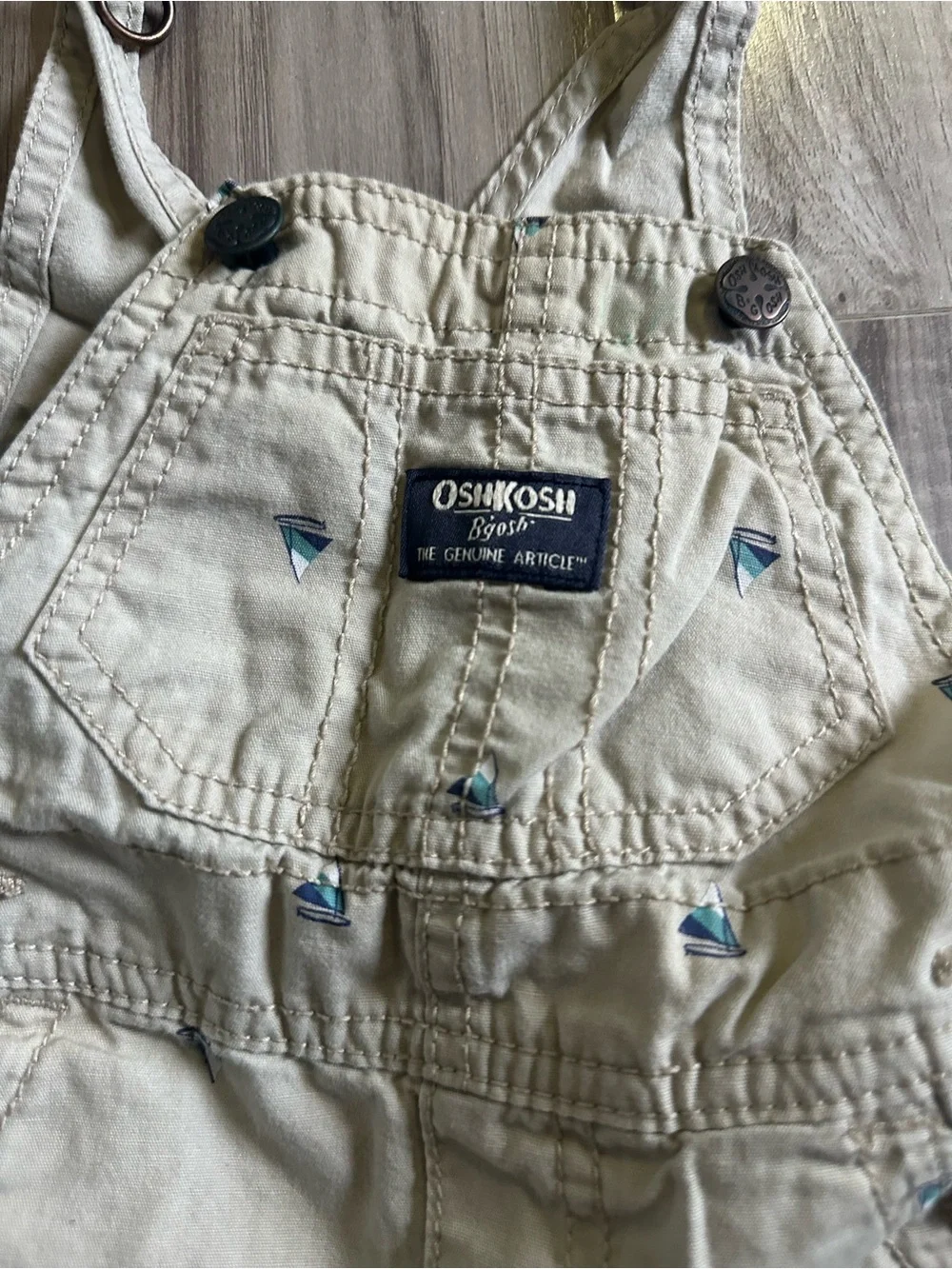 OshKosh B'gosh Cream Sailboat Short Overalls for Kids 6M